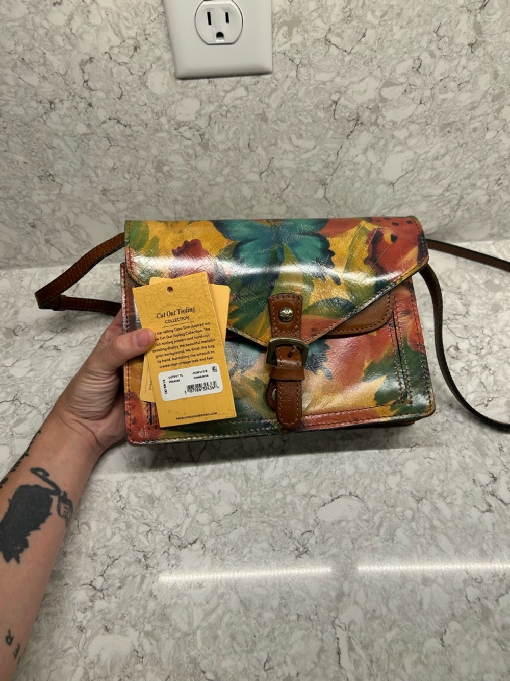 Patricia Nash Multicolor Floral Leather Crossbody Bag